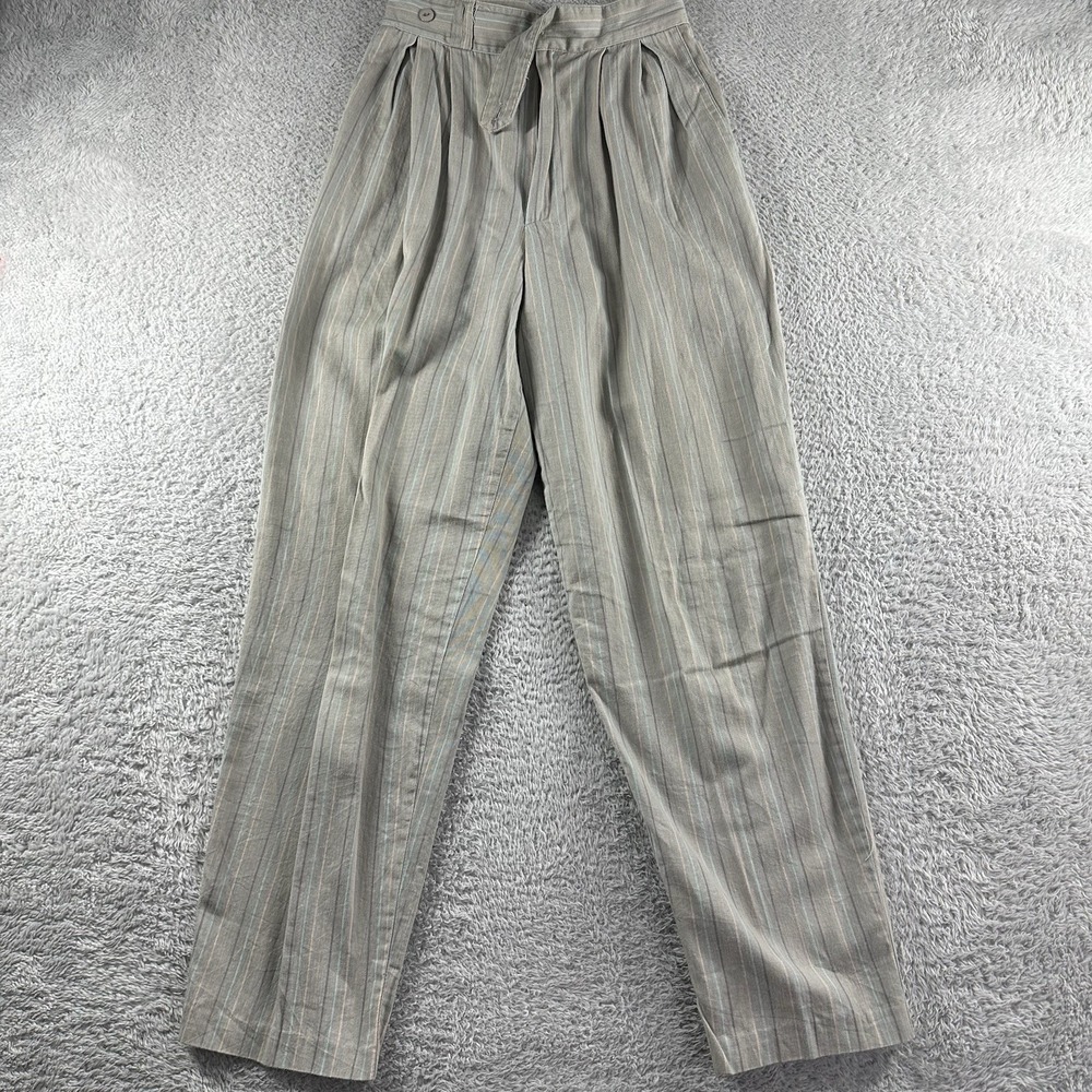 VINTAGE Casablanca Pleated Chino Pants Womens 10 Pattern Stripe Elastic‎ Pockets